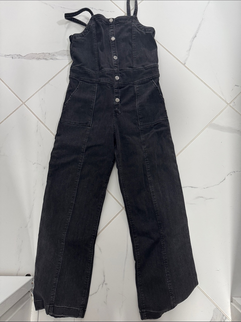 abercrombie kids Black Denim Wide-Leg Overalls